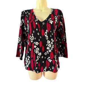 LH Sport Black White Red Beaded Embellished Sweater Woman’s Size Medium